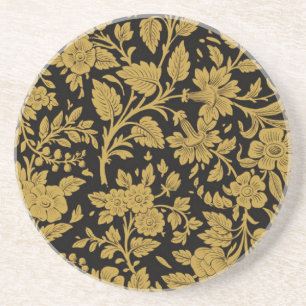Antikes Gold-Blumen-Indisch-Lackarbeit-Schwarz-Mus Getränkeuntersetzer