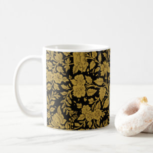 Antikes Gold-Blumen-Indisch-Lackarbeit-Schwarz-Mus Kaffeetasse