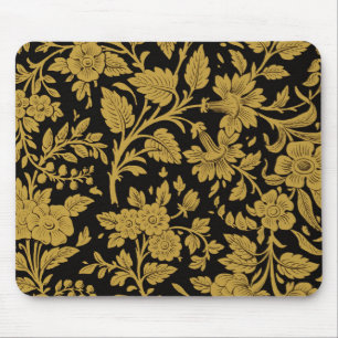 Antikes Gold-Blumen-Indisch-Lackarbeit-Schwarz-Mus Mousepad