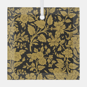 Antikes Gold-Blumen-Indisch-Lackarbeit-Schwarz-Mus Ornament Aus Glas
