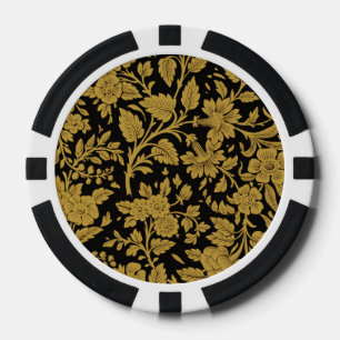 Antikes Gold-Blumen-Indisch-Lackarbeit-Schwarz-Mus Pokerchips