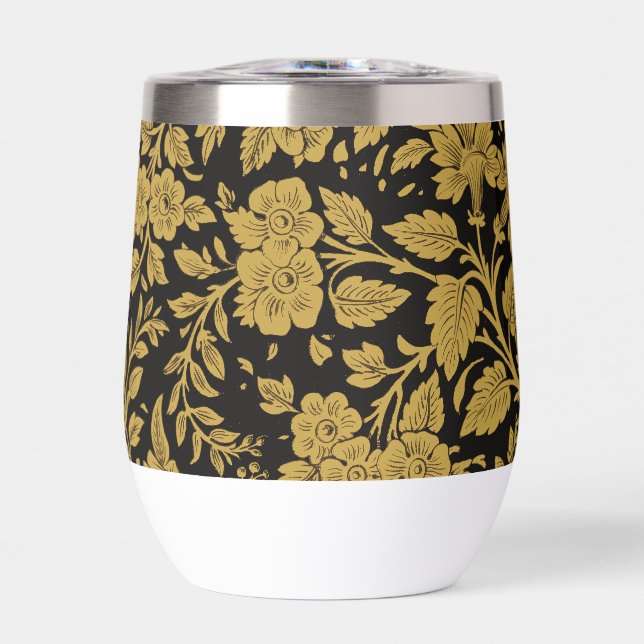 Antikes Gold-Blumenmuster Indische Lackarbeit Schw (Vorderseite)