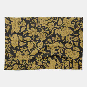 Antikes Gold-Blumenmuster Indische Lackarbeit Schw Geschirrtuch