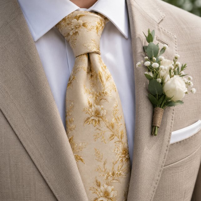 Antikes Gold Champagner Aquarell Blumenmuster Krawatte (Von Creator hochgeladen)