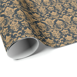 Antikes Gold-Damask-Blumenmuster nahtlos. Geschenkpapier