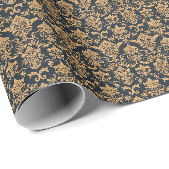 Antikes Gold-Damask-Blumenmuster nahtlos. Geschenkpapier (Rolleneckpunkt)