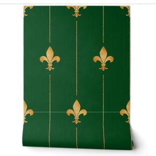Antikes Gold Fleur-de-Lis Dunkelblau Tapete