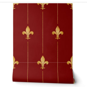 Antikes Gold Fleur-de-Lis Dunkelrot Tapete