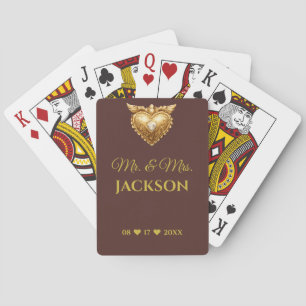 Antikes Gold Herz Paare Name & Hochzeitsdatum Spielkarten