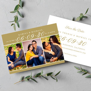 Antikes Gold Hochzeit Dreifaches Fotocollage Save The Date