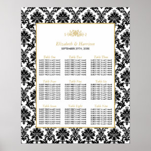 Antikes Gold, Schwarz & Weiß Damast Hochzeitsbestu Poster