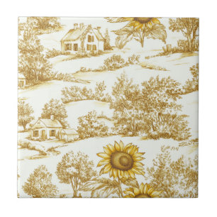 Antikes Gold-Sonnenblumen-Botanik-Toile-Muster Fliese
