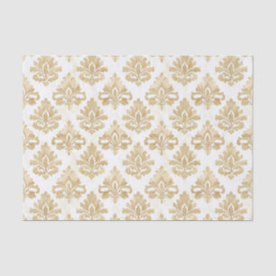 Antikes Gold- und Weiß-Ornament-Damaskus-Muster Seidenpapier
