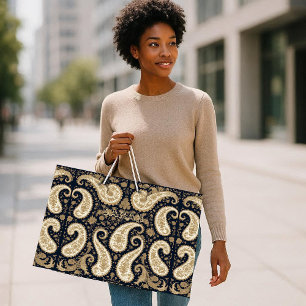 Antikes Gold Verzierte Paisley Dunkle Persische Er Große Geschenktüte