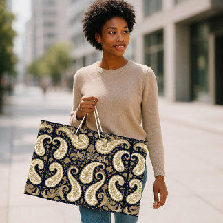 Antikes Gold Verzierte Paisley Dunkle Persische Er Große Geschenktüte