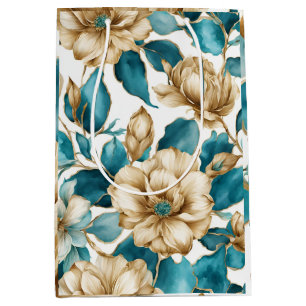 Antikes Gold Weiß Türkis Blumenmuster Blume Mittlere Geschenktüte