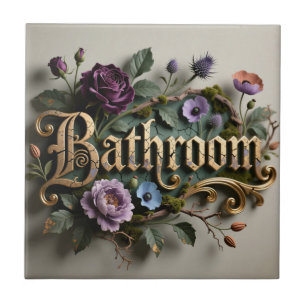 Antikes goldenes Badezimmertürschild mit Blumenmot Fliese