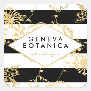 Antikes goldenes Blumenmuster auf gestreiftem Desi Quadratischer Aufkleber