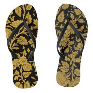 Antikes goldenes florales indisches Lackarbeit-Sch Flip Flops