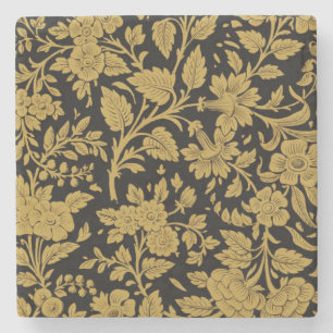 Antikes goldenes florales indisches Lackarbeit-Sch Steinuntersetzer