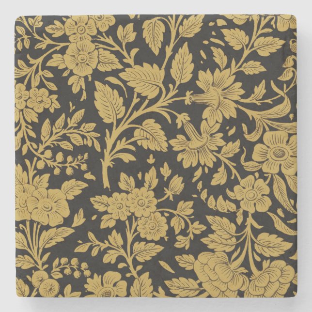 Antikes goldenes florales indisches Lackarbeit-Sch Steinuntersetzer (Vorderseite)