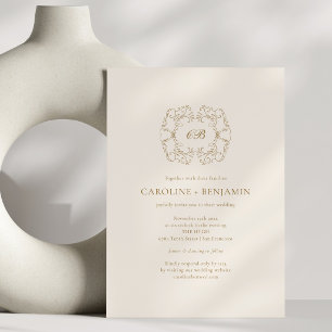 Antikes goldenes Hochzeitswappen klassisches forme Einladung