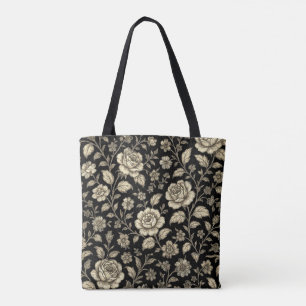 Antikes Goldrosen-Blumenmuster auf Schwarz