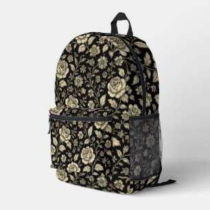 Antikes Goldrosen-Blumenmuster auf Schwarz Bedruckter Rucksack