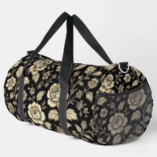 Antikes Goldrosen-Blumenmuster auf Schwarz Duffle Bag