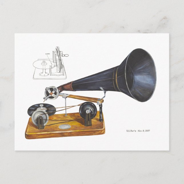 Antikes Gramophon Postkarte (Vorderseite)