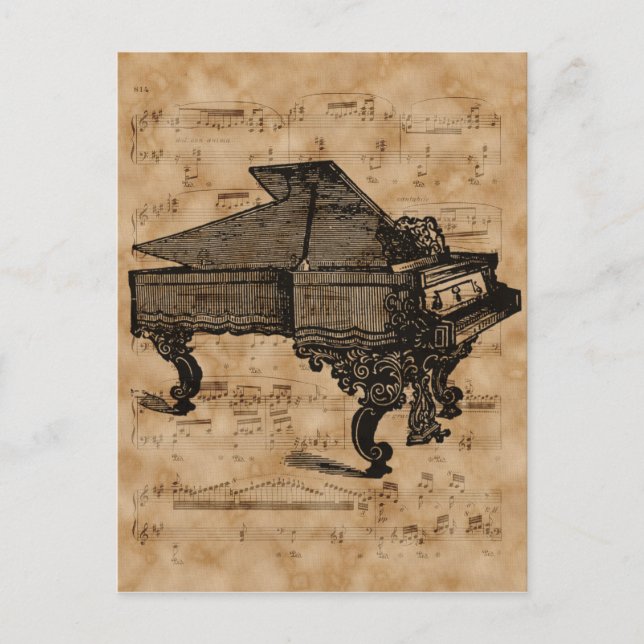 Antikes Grand Piano auf Vintager Musikszettel Postkarte (Vorderseite)