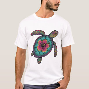 Antikes graviertes florales Meeresschildkröten-Vek T-Shirt