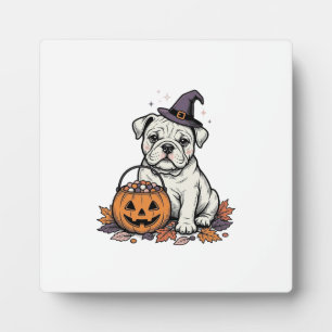 Antikes graviertes Halloween-Bulldoggen-Kürbisdesi Fotoplatte