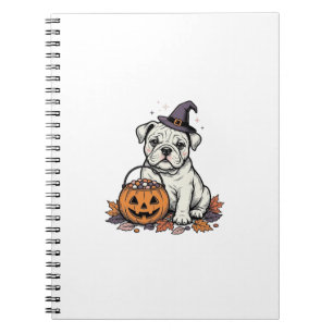 Antikes graviertes Halloween-Bulldoggen-Kürbisdesi Notizblock