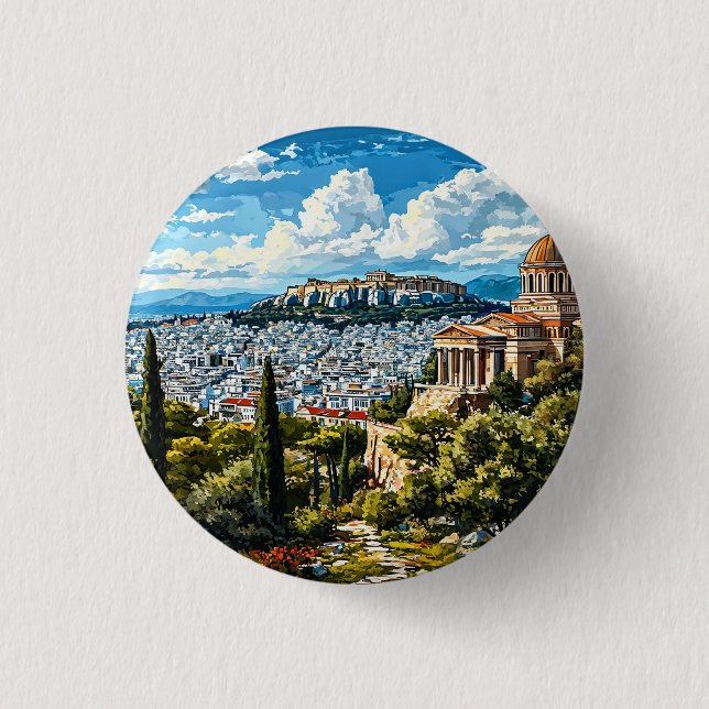 Antikes griechisches Monument im historischen Athe Button (Vorderseite)