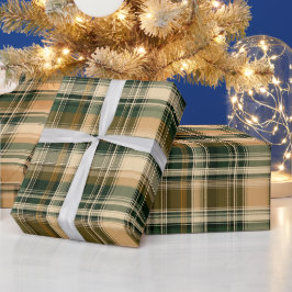 Antikes Grün Braun Karo Weizen Karomuster Geschenkpapier