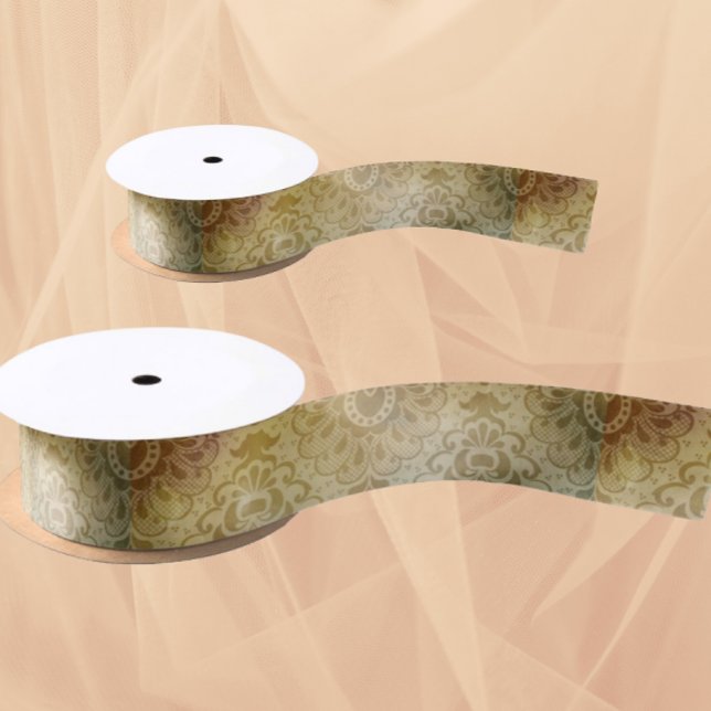 Antikes Grün Gold Damast  Satinband (Beautiful ribbon for crafting or gifting!)