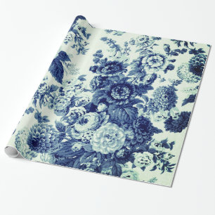 Antikes Grün Indigo Blau Vintage Floral Toile Geschenkpapier