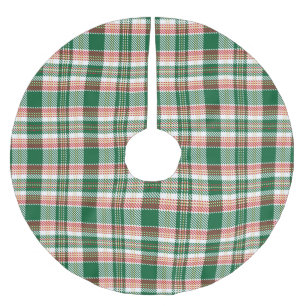 Antikes Grün Rot Weiß Gelb Rustikales Tartan Karo Polyester Weihnachtsbaumdecke