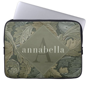Antikes grünes Blattwerk William Morris Monogramm Laptopschutzhülle