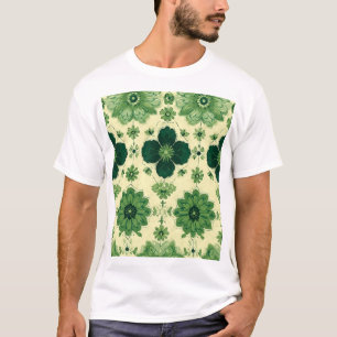 Antikes grünes botanisches Blumenmuster T-Shirt