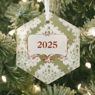 Antikes grünes Damast-Weihnachts-Ornament Ornament Aus Glas