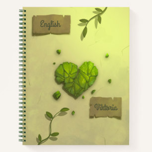 Antikes grünes florales Herz-Schulheft Notizbuch