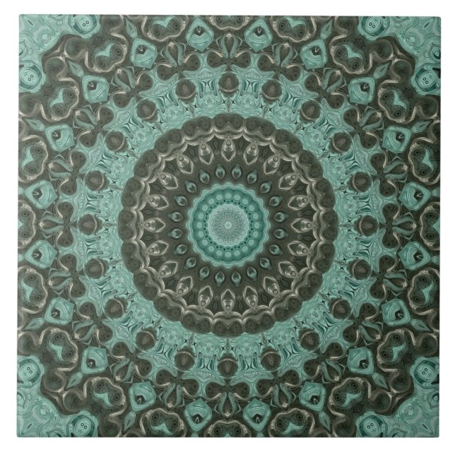 Antikes grünes Mandala-Musterdesign Fliese (Vorderseite)