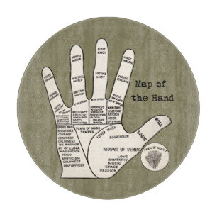 Antikes Handdiagramm zur Handlesekunst: Chiromanti Schneidebrett