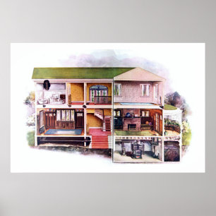 Antikes Haus im viktorianischen Zeitalter - Schnit Poster