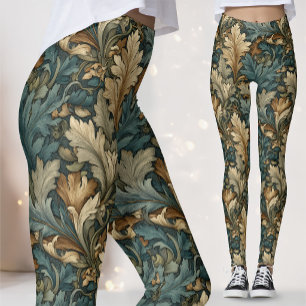 Antikes Hellgrün Art Nouveau Blatt Botanisch Leggings