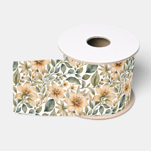 Antikes Hellgrün und Beige Aquarell-Blume Ripsband