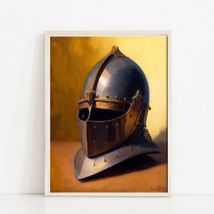 Antikes Helm-Stillleben-Gemälde, Vintage-Wand Poster