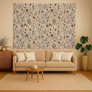 Antikes Herbarium gepresste Blumen Botanik Wandteppich